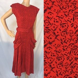Vintage 80s Red Abstract Dress